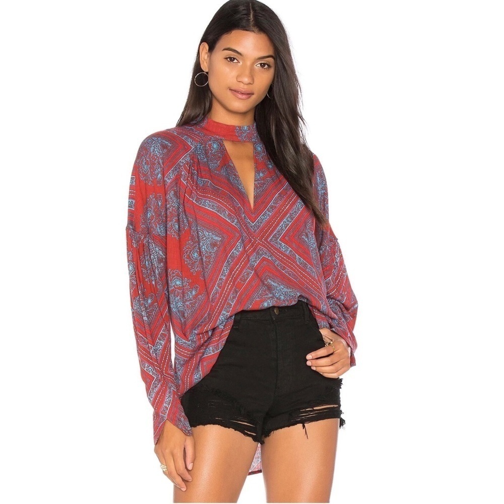 FREE PEOPLE Boho Walking On A Dream Cut Out Choker Tunic Top Size XS
